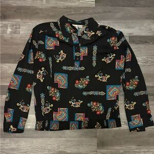 G.W. Vintage division of Graff Floral Patterned Black Women's Top Size 14